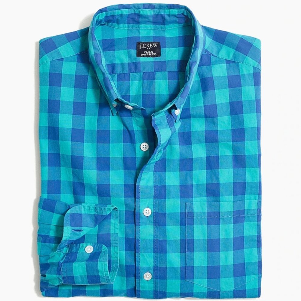 J Crew Factory Gingham Slim Flex Button Down.